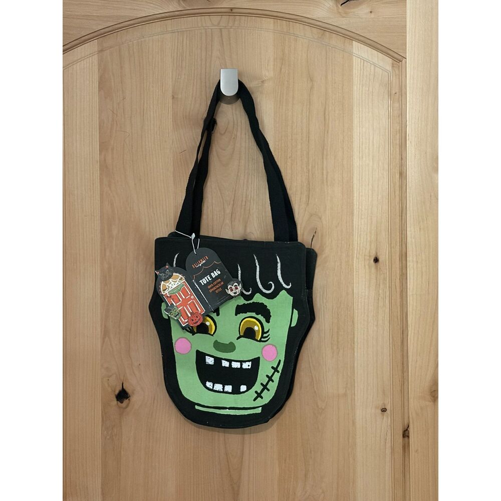 Spooktacular Style Green Frankenstein Head Shaped Canvas Tote Bag NWT